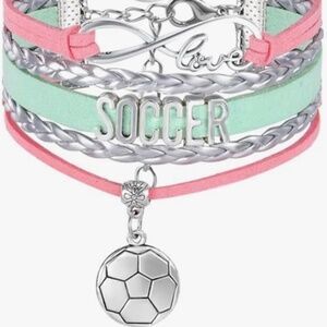 NWOT Soccer Bracelet Jewelry Gifts Adjustable Soccer Ball Charm, Infinity Love